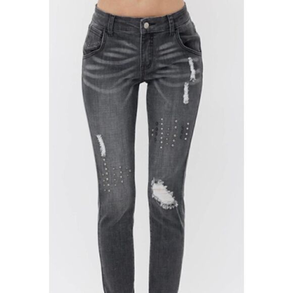 Vocal FRAYED SKINNY ANKLE DENIM WITH STUDS Med NWT - Picture 1 of 5